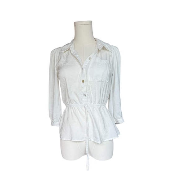 Monteau Anthropologie White Button Down Peplum Blouse with Waist Tie S - Picture 1 of 6